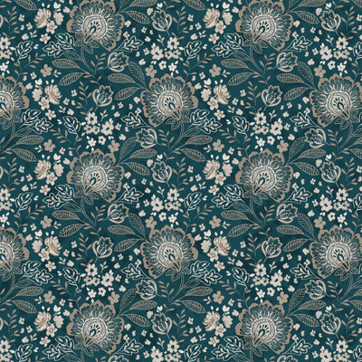 Green Jacobean Allover Elizabeth Wideback Fabric Per Yard - Prismatic Fiber Arts