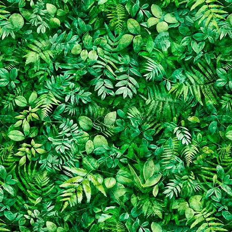 Green Earthly Delights Mixed Foliage Wideback Cotton Fabric per yard - Prismatic Fiber Arts
