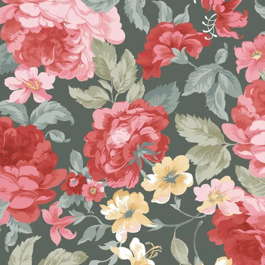 Green/Multi Focal Floral La Fleur Flannel Cotton 42"/43" Fabric Per Yard - Prismatic Fiber Arts