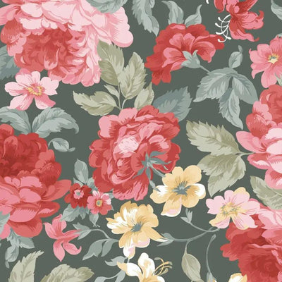 Green/Multi Focal Floral La Fleur Flannel Cotton 42"/43" Fabric Per Yard - Prismatic Fiber Arts