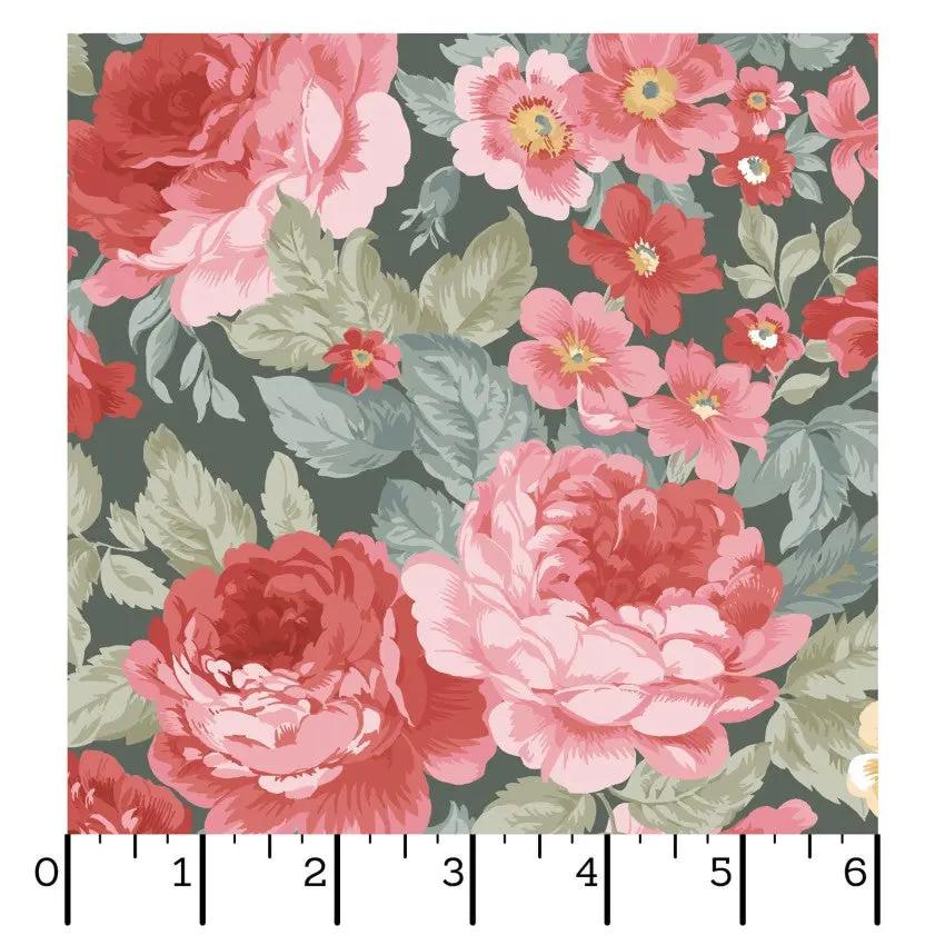 Green/Multi Focal Floral La Fleur Flannel Cotton 42"/43" Fabric Per Yard - Prismatic Fiber Arts