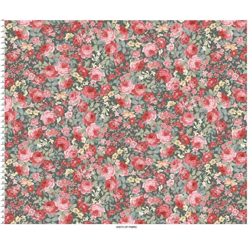 Green/Multi Focal Floral La Fleur Flannel Cotton 42"/43" Fabric Per Yard - Prismatic Fiber Arts