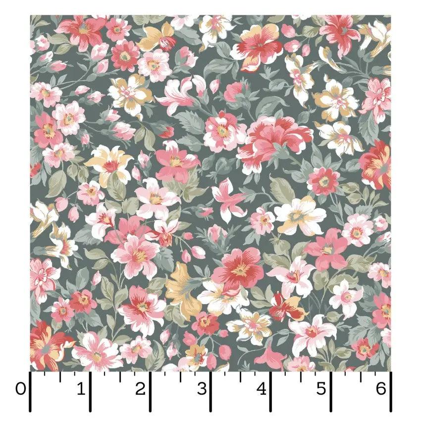 Green/Multi Packed Floral La Fleur Flannel Cotton 42"/43" Fabric Per Yard - Prismatic Fiber Arts