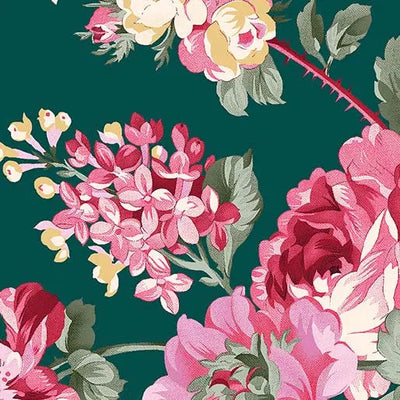 Green Peacock Rose Garden Cotton Wideback Fabric per yard - Prismatic Fiber Arts