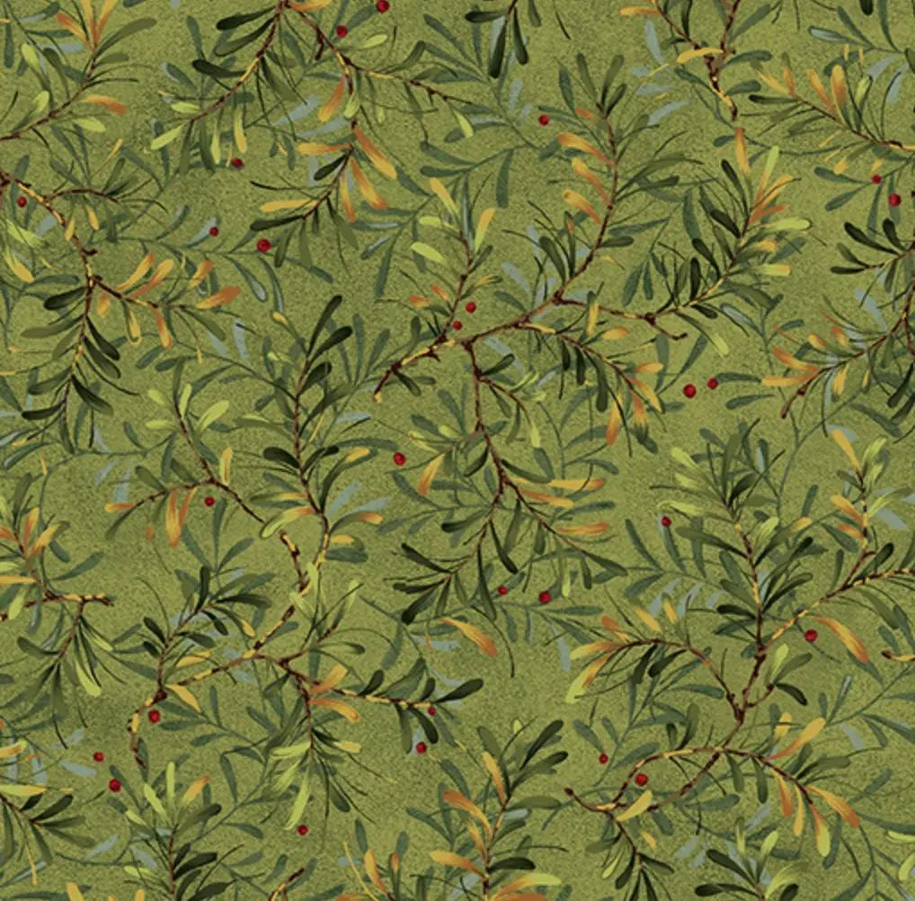 Green Pine Boughs Moss Cotton Wideback Fabric per yard - Prismatic Fiber Arts