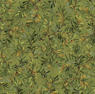 Green Pine Boughs Moss Cotton Wideback Fabric per yard - Prismatic Fiber Arts