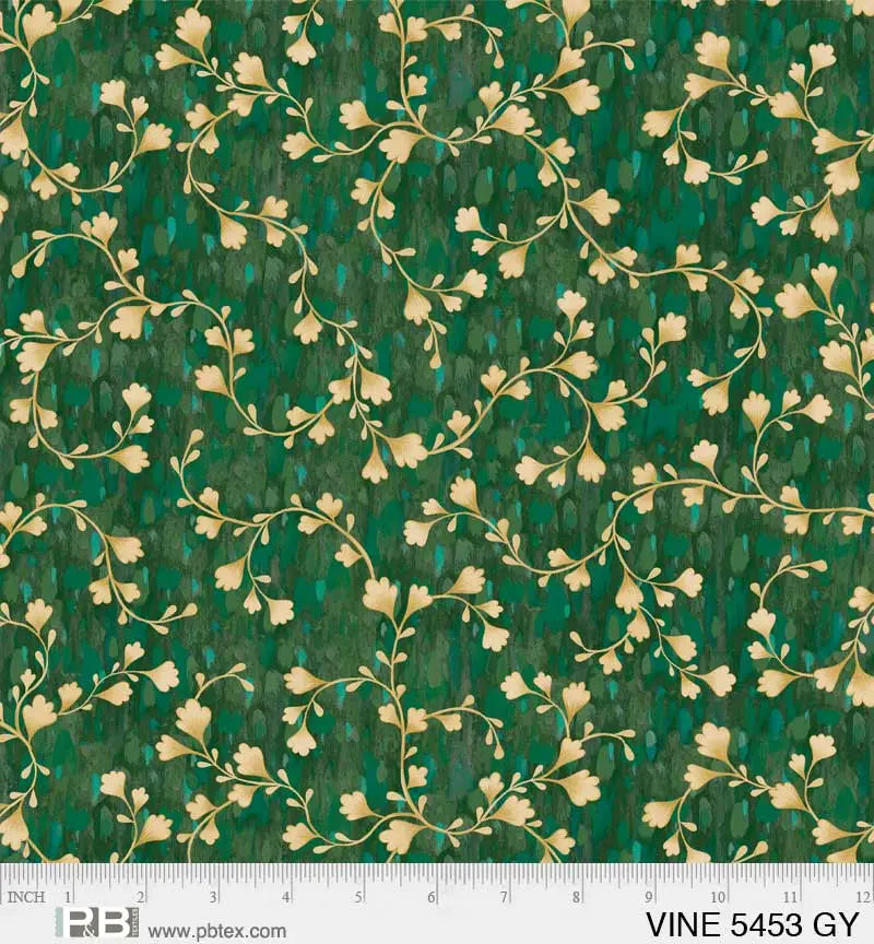 Green Vine Scroll Cotton Wideback Fabric per yard - Prismatic Fiber Arts