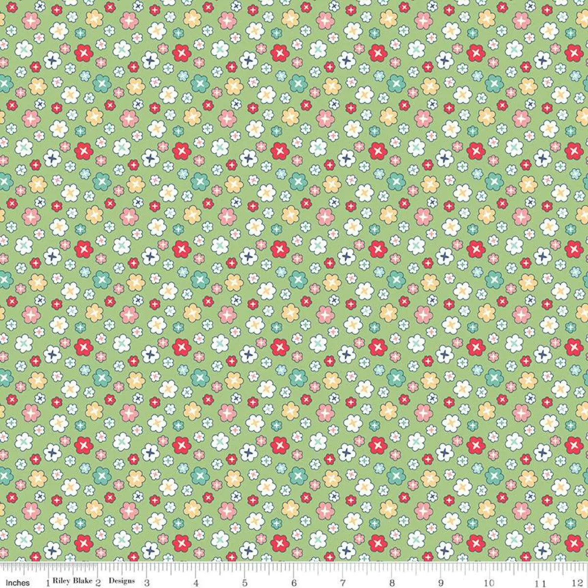 Green Vintage Happy 2 Blossom Wideback Fabric Per Yard - Prismatic Fiber Arts
