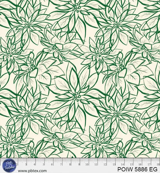 Green on Cream Poinsettia Cotton Wideback Fabric per yard - Prismatic Fiber Arts