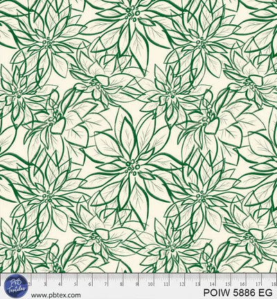 Green on Cream Poinsettia Cotton Wideback Fabric per yard - Prismatic Fiber Arts