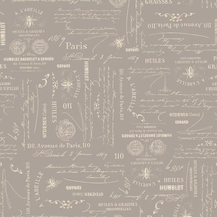 Grey Charcoal Bee Script Cotton Wideback Fabric per yard - Prismatic Fiber Arts