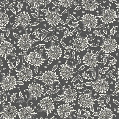 Grey Charcoal Whimsy Floral Cotton Wideback Fabric per yard - Prismatic Fiber Arts