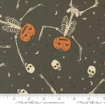 Grey Dancing Pumpkins Novelty Skeleton Pumpkin 44"/45" Fabric Per Yard - Prismatic Fiber Arts