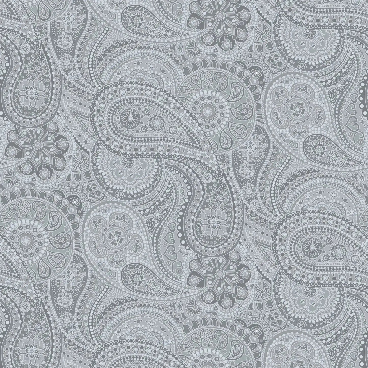 Grey Large Paisley Paradise Wideback Fabric per yard - Prismatic Fiber Arts