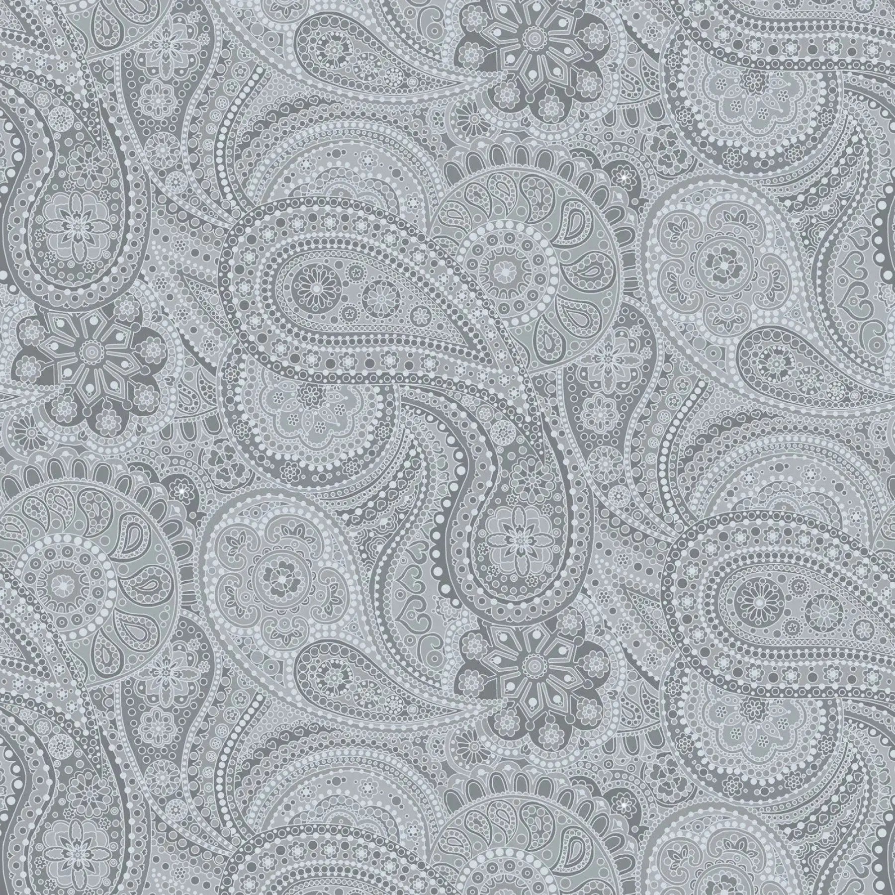 Grey Large Paisley Paradise Wideback Fabric per yard - Prismatic Fiber Arts