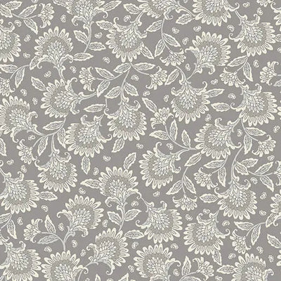 Grey Nickel Whimsy Floral Cotton Wideback Fabric per yard - Prismatic Fiber Arts