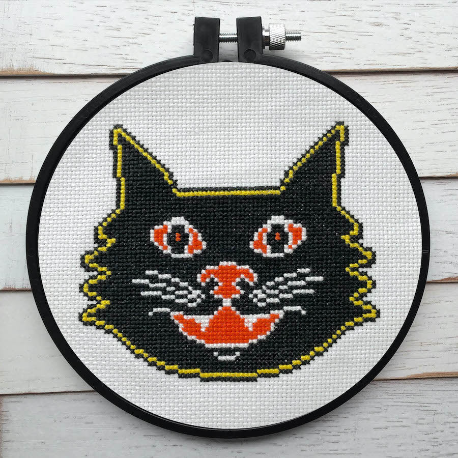Vintage Halloween Black Cat Counted Cross Stitch DIY KIT Intermediate - Prismatic Fiber Arts