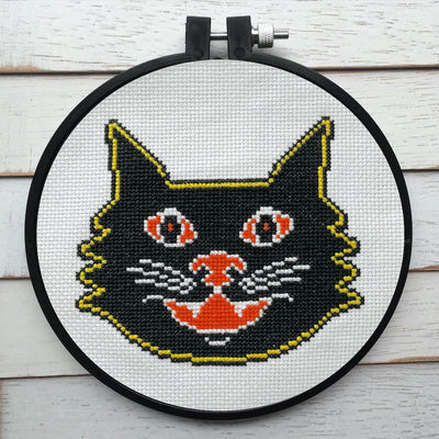Vintage Halloween Black Cat Counted Cross Stitch DIY KIT Intermediate - Prismatic Fiber Arts