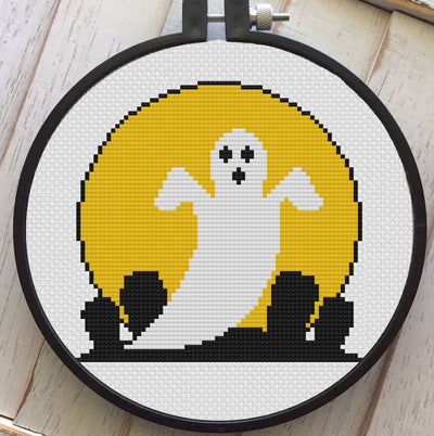 Vintage Halloween Ghost Cemetery Counted Cross Stitch DIY KIT Intermediate - Prismatic Fiber Arts