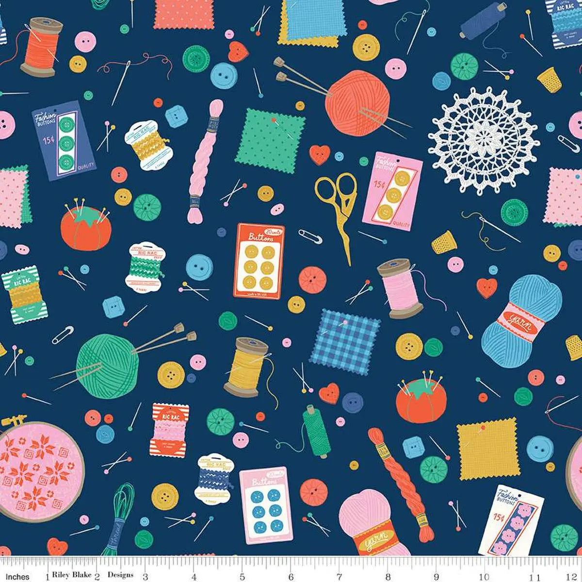 Hand Made Notions Navy Cotton 43"/44" Fabric Per Yard - Prismatic Fiber Arts