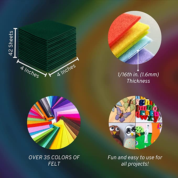 FabricLA Acrylic Felt Craft Sheet Packs – Hunter Green | Soft 100% Acrylic Felt Sheets for DIY & Crafts - Prismatic Fiber Arts