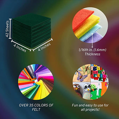FabricLA Acrylic Felt Craft Sheet Packs – Hunter Green | Soft 100% Acrylic Felt Sheets for DIY & Crafts - Prismatic Fiber Arts