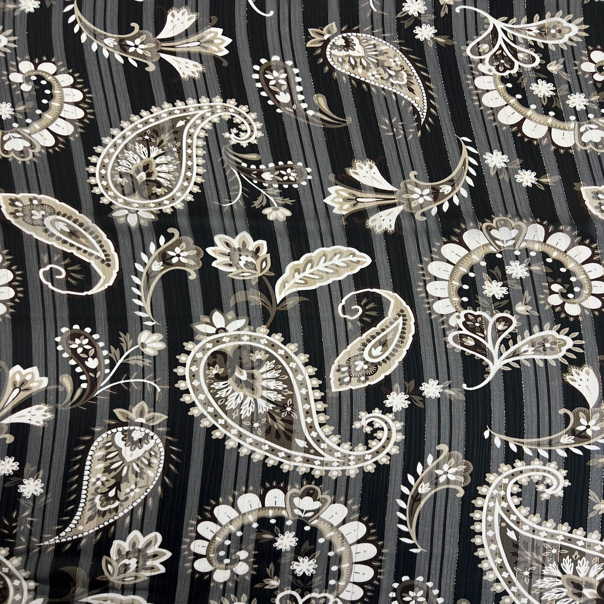 Paisley Print Metallic Stripe Chiffon Fabric - Prismatic Fiber Arts