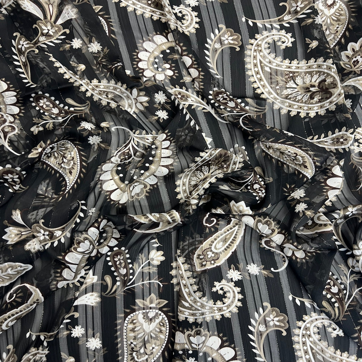 Paisley Print Metallic Stripe Chiffon Fabric - Prismatic Fiber Arts