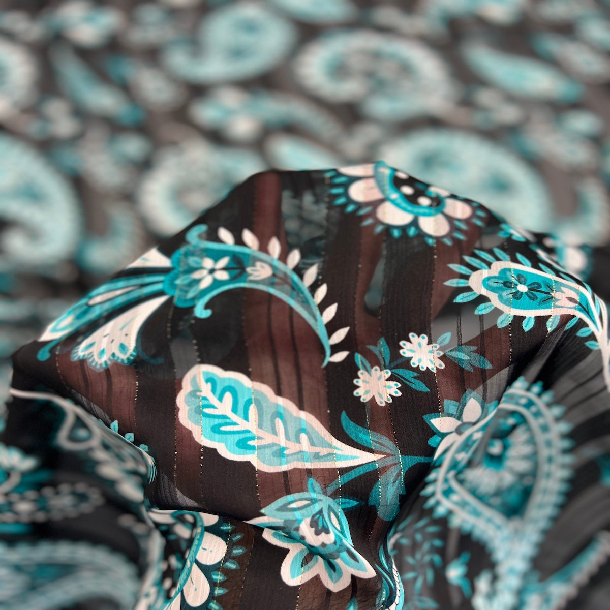 Paisley Print Metallic Stripe Chiffon Fabric - Prismatic Fiber Arts