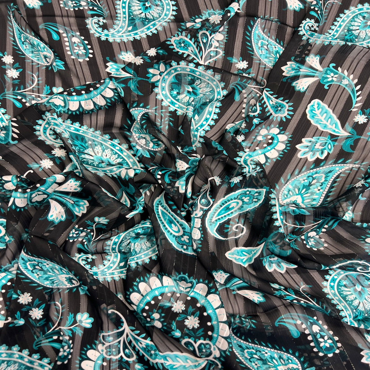 Paisley Print Metallic Stripe Chiffon Fabric - Prismatic Fiber Arts