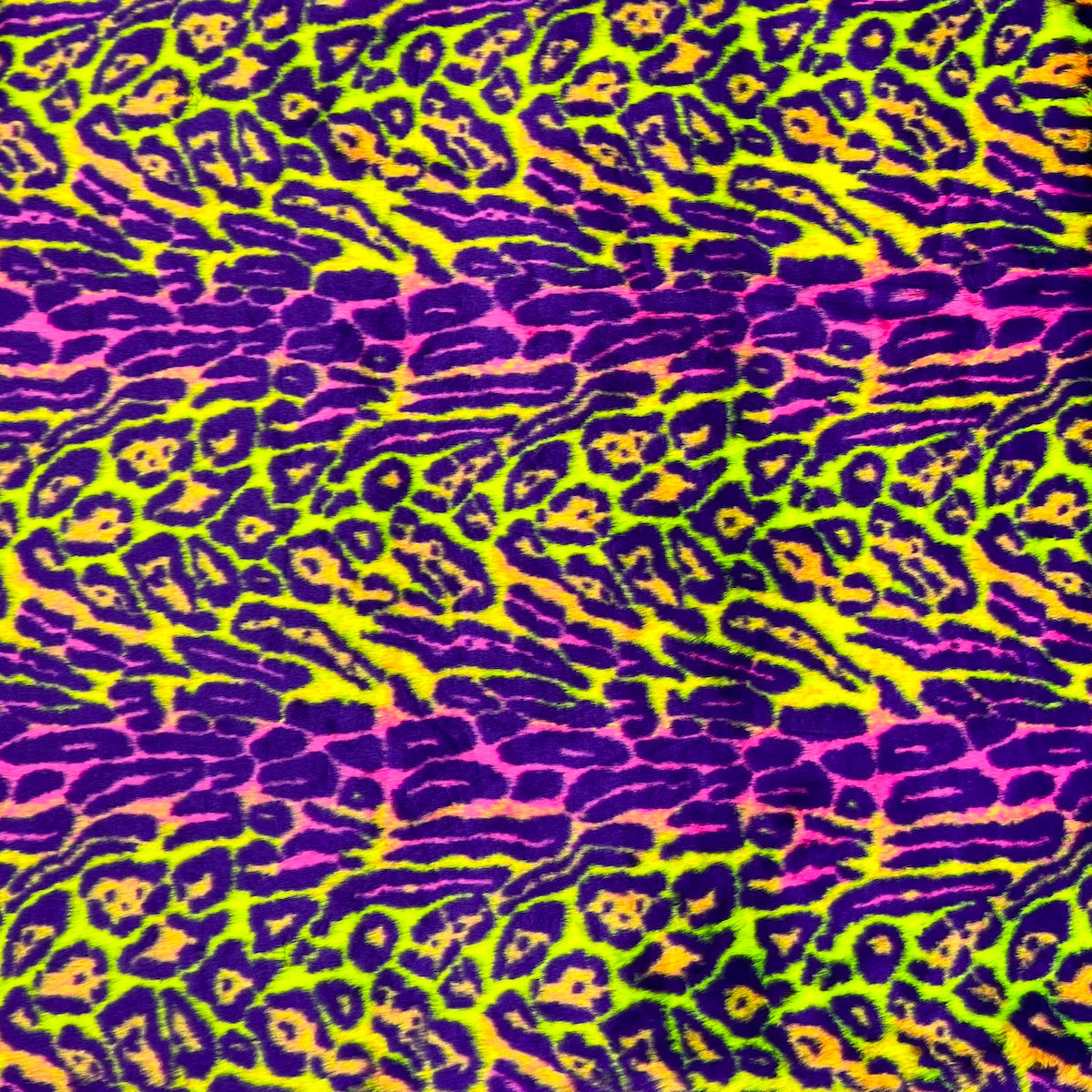 Multicolor Rainbow Leopard Print Faux Fur Fabric - Prismatic Fiber Arts