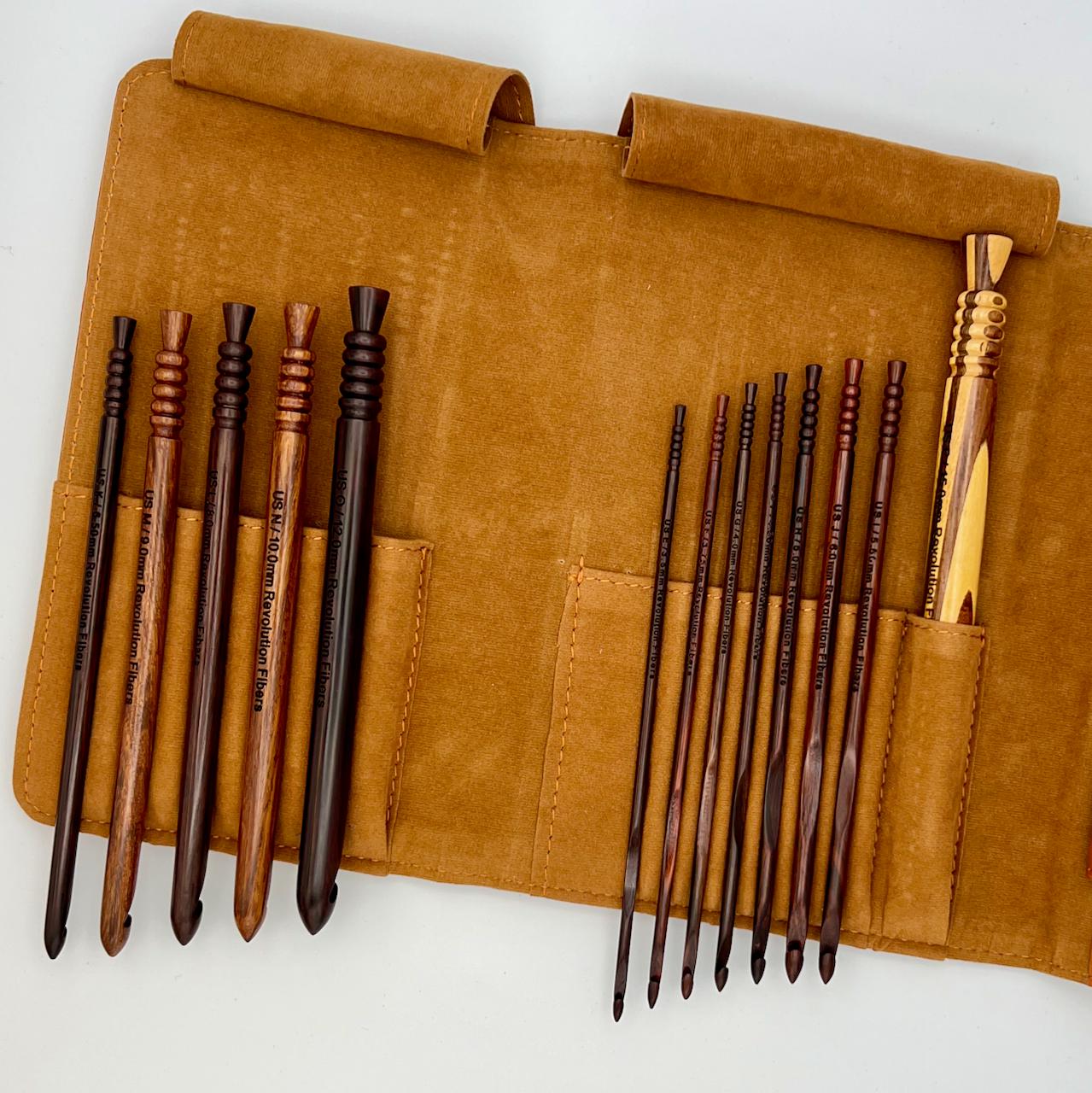 Premium Rosewood Crochet Hooks Set with Carrying Case | 13 Crochet Hooks Size US E - P - Prismatic Fiber Arts