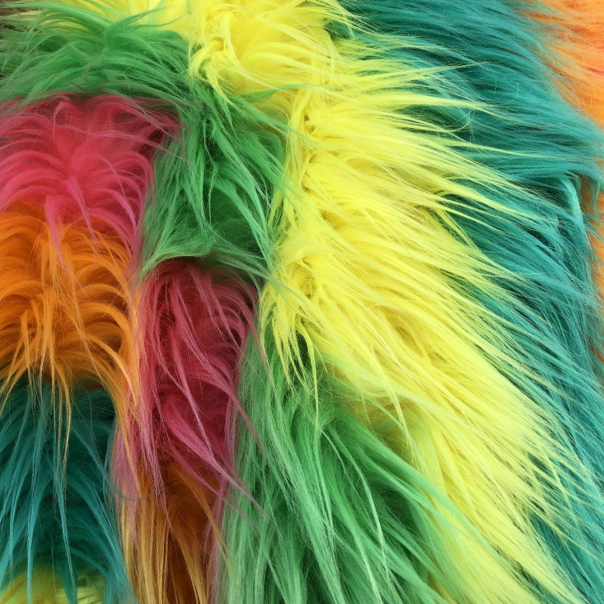 Multicolor Curly Long Pile Faux Fur Fabric - Prismatic Fiber Arts