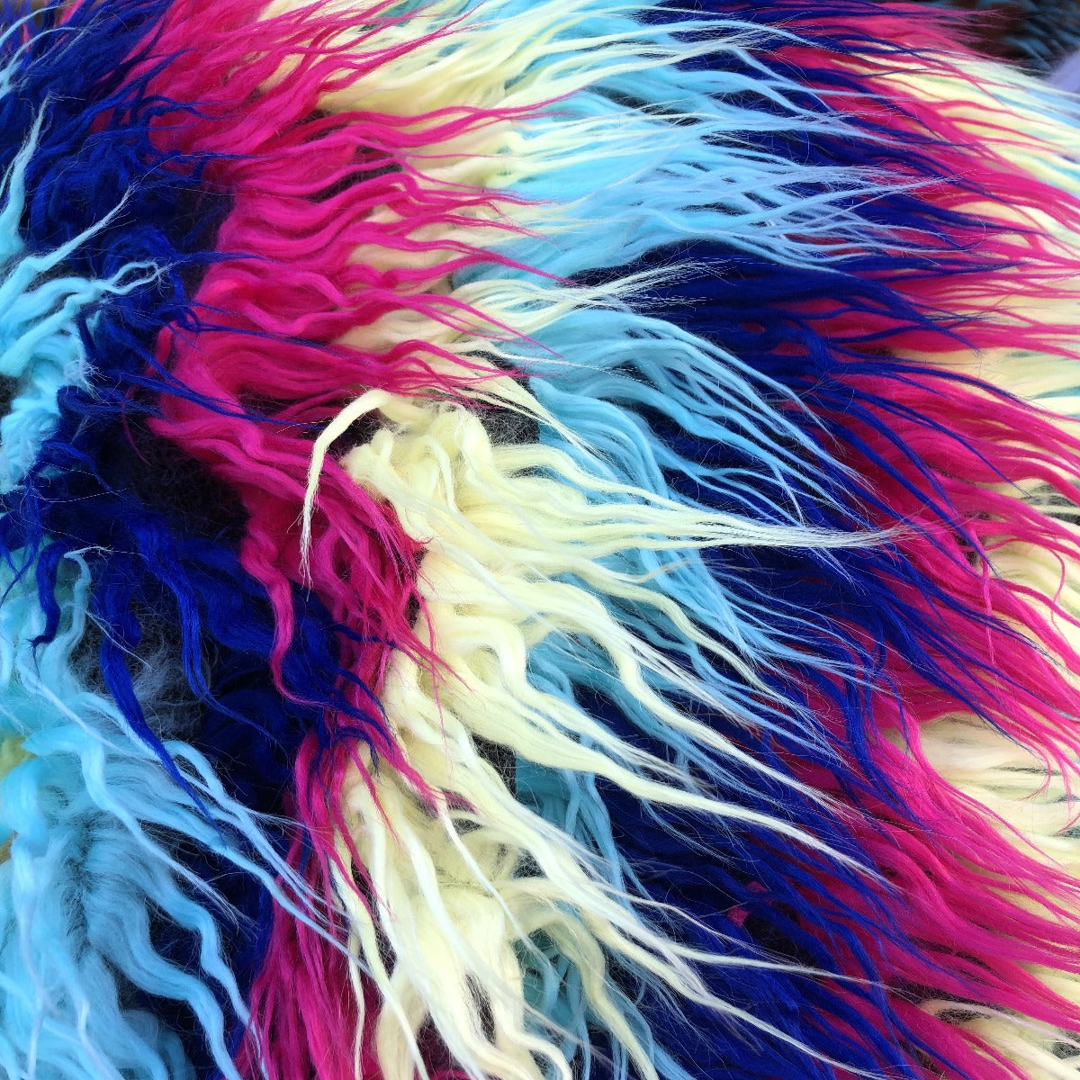 Multicolor Curly Long Pile Faux Fur Fabric - Prismatic Fiber Arts