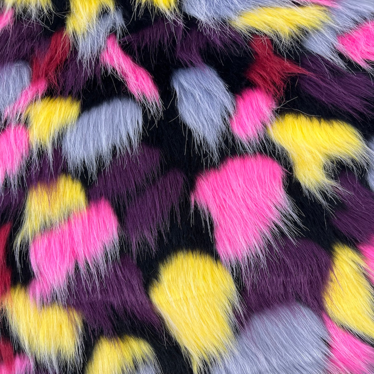 Puzzled Multicolor Faux Fur Fabric - Prismatic Fiber Arts