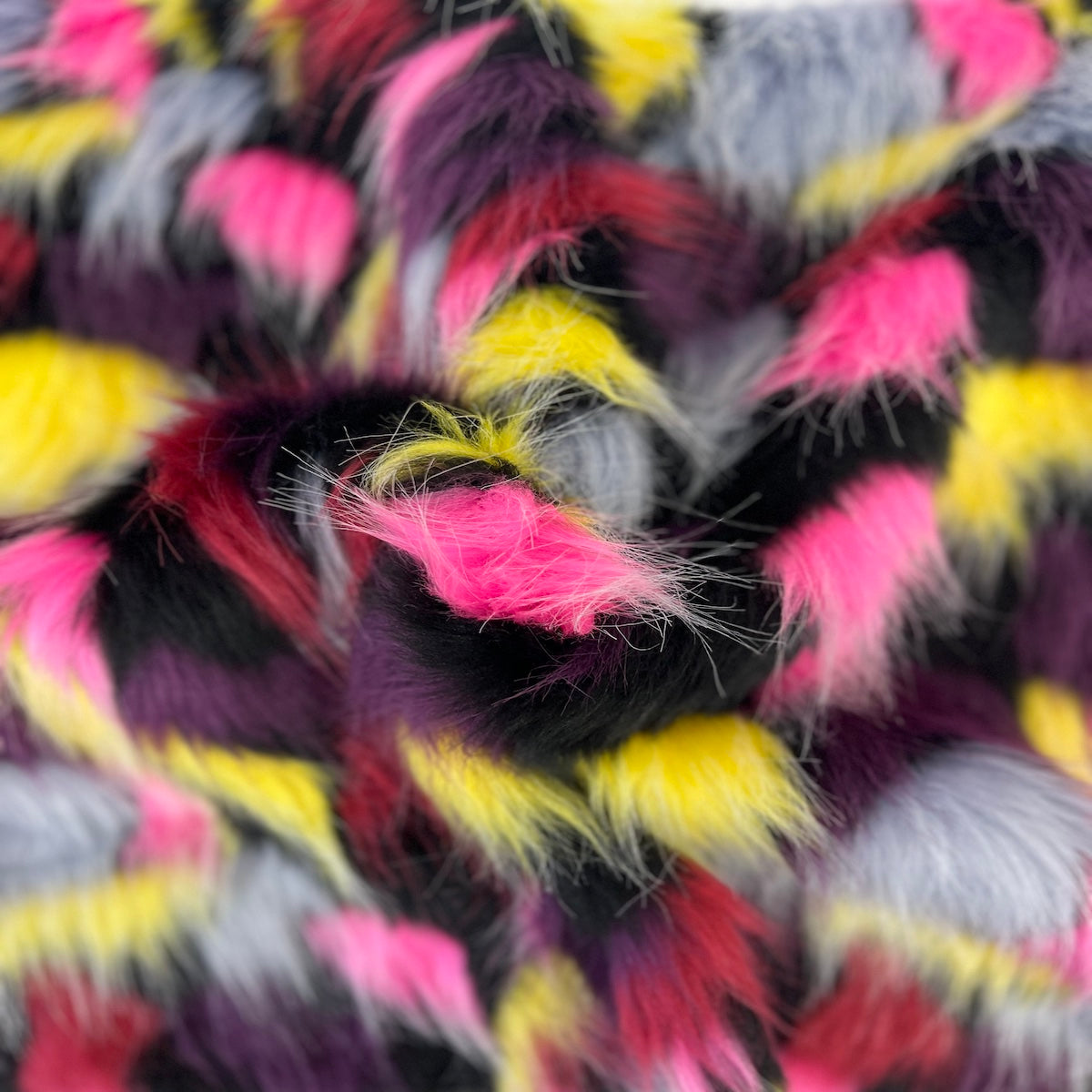 Puzzled Multicolor Faux Fur Fabric - Prismatic Fiber Arts
