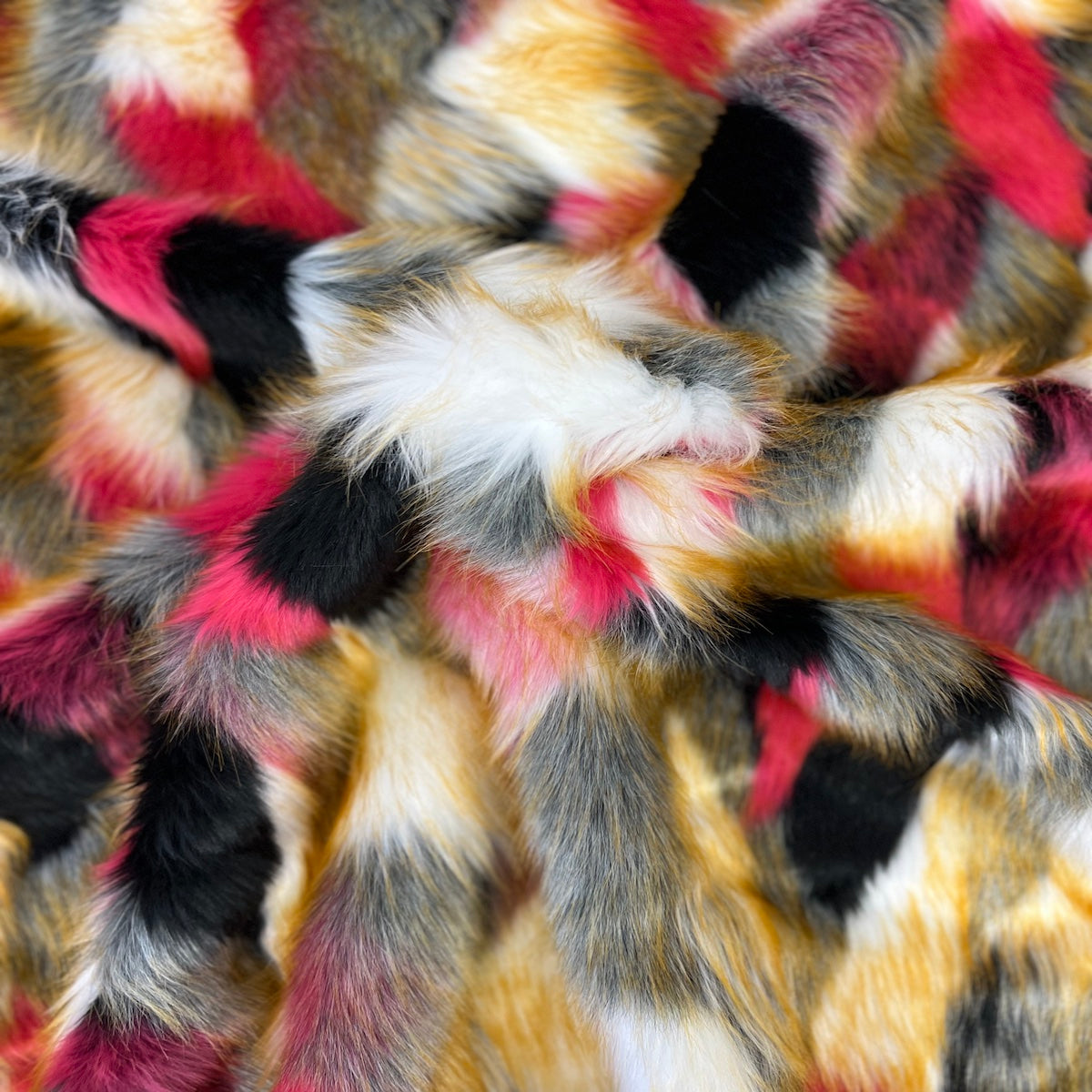 Multicolor Patchwork Faux Fur Fabric - Prismatic Fiber Arts