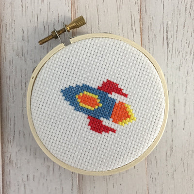 Rocket Ship Counted Cross Stitch DIY Kit - Prismatic Fiber Arts