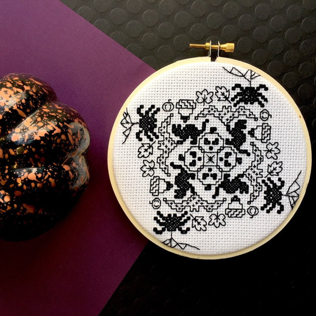 Blackwork Halloween Counted Cross Stitch DIY KIT - Prismatic Fiber Arts