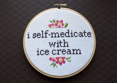 I Self-Medicate With Ice Cream Counted Cross Stitch DIY KIT Intermediate - Prismatic Fiber Arts