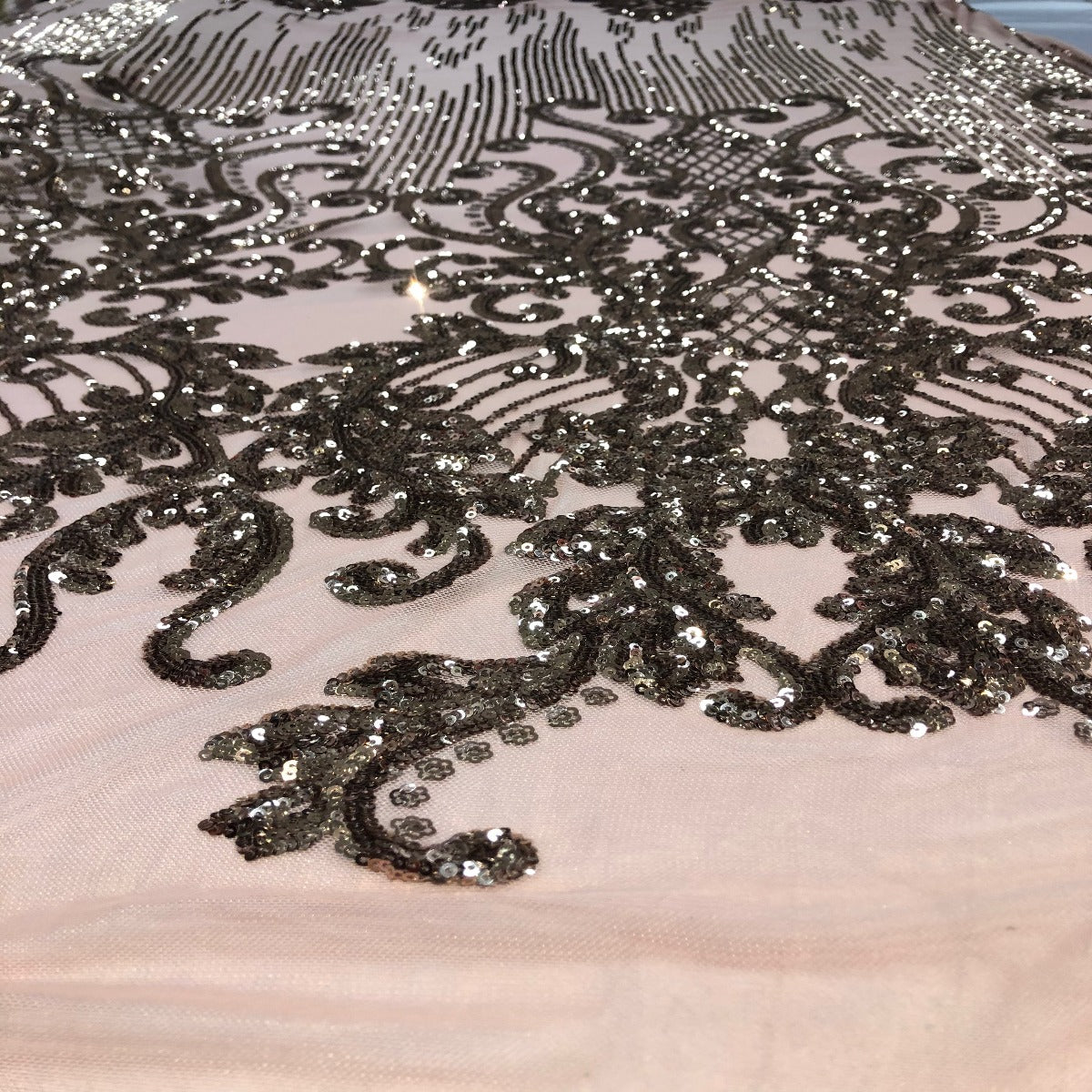 Alta Striped Damask Stretch Sequins Fabric