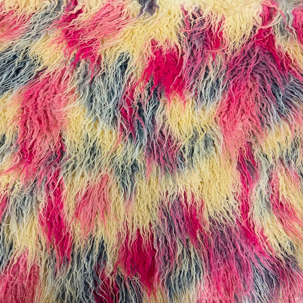 Multicolor Curly Long Pile Faux Fur Fabric - Prismatic Fiber Arts