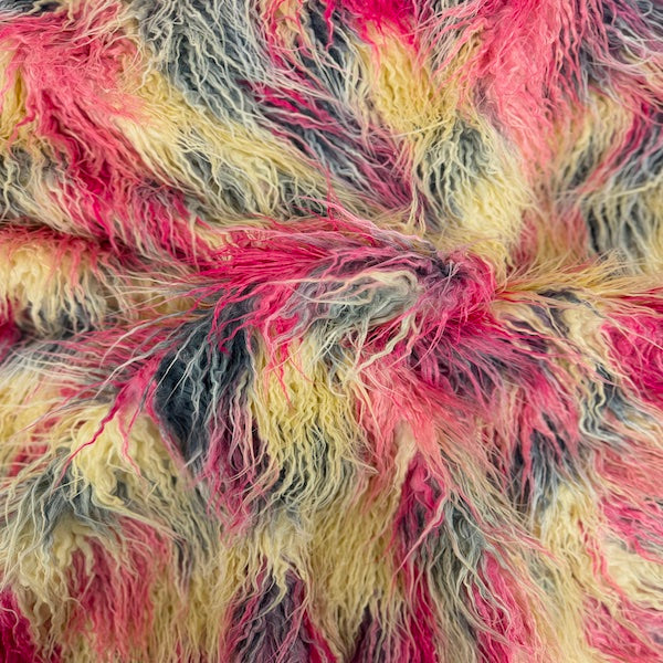 Multicolor Curly Long Pile Faux Fur Fabric - Prismatic Fiber Arts