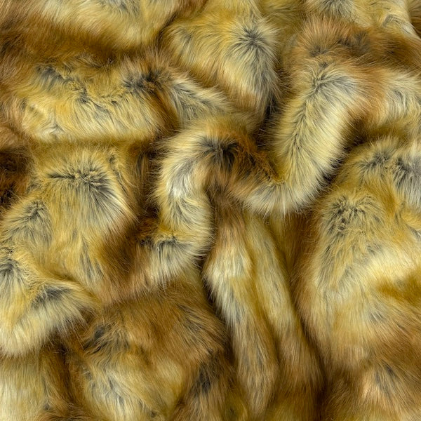 Golden Brown Foxtail Print Multicolor Faux Fur Shag Fabric - Prismatic Fiber Arts