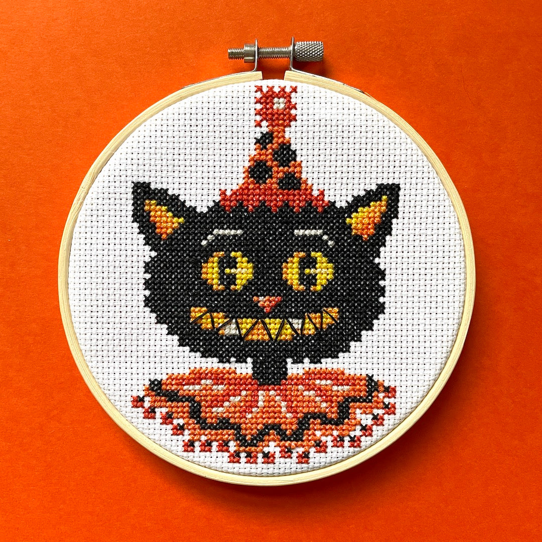 Black Cat by Mary Engelbreit Counted Cross Stitch DIY KIT - Prismatic Fiber Arts
