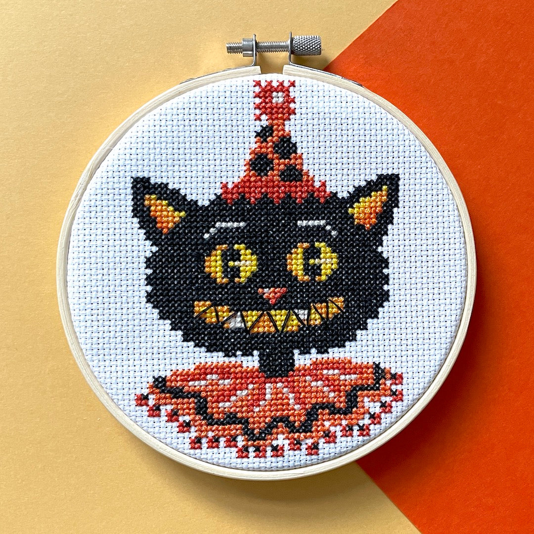 Black Cat by Mary Engelbreit Counted Cross Stitch DIY KIT - Prismatic Fiber Arts