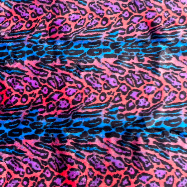 Multicolor Rainbow Leopard Print Faux Fur Fabric - Prismatic Fiber Arts
