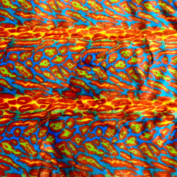 Multicolor Rainbow Leopard Print Faux Fur Fabric - Prismatic Fiber Arts