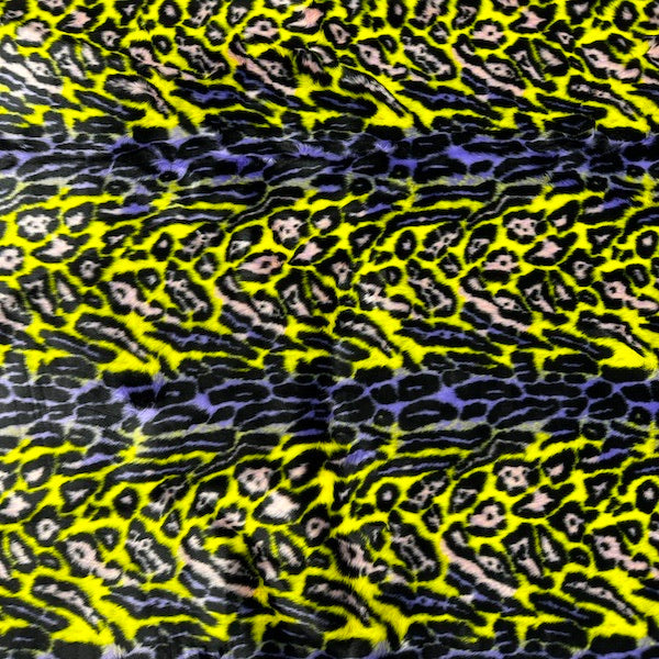 Multicolor Rainbow Leopard Print Faux Fur Fabric - Prismatic Fiber Arts