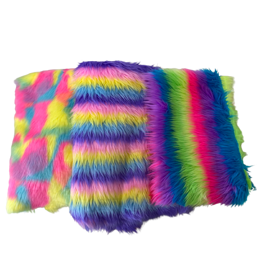 Striped Long Pile Faux Fur Fabric - Prismatic Fiber Arts